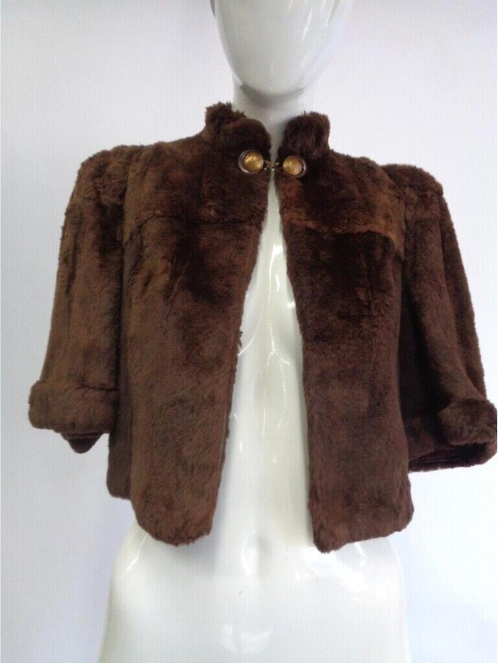 EXCELLENT BROWN SHEARED MUSKRAT FUR BOLERO JACKET GIRLS CHILDREN